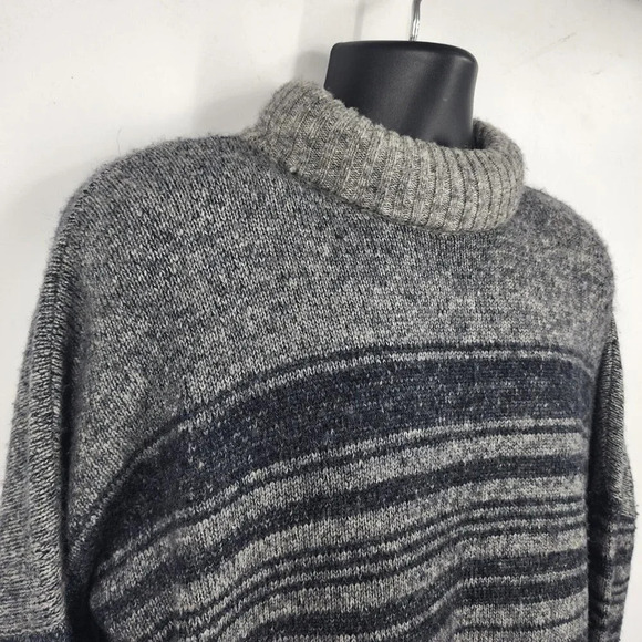 DENHAM Men's Merino Wool Alpaca Mock Neck Striped Sweater Gray‎ Blue EU Size M - Picture 4 of 10
